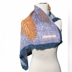 Vintage Christian Dior scarf 67cm = 26″ square silk flower orange